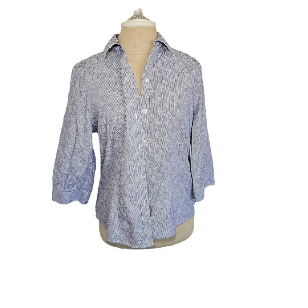 Chico's blue striped floral button down sz medium
